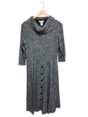 Robbie Bee Cowl Neck Sweater Heathered Gray Black Lined Dress Size M